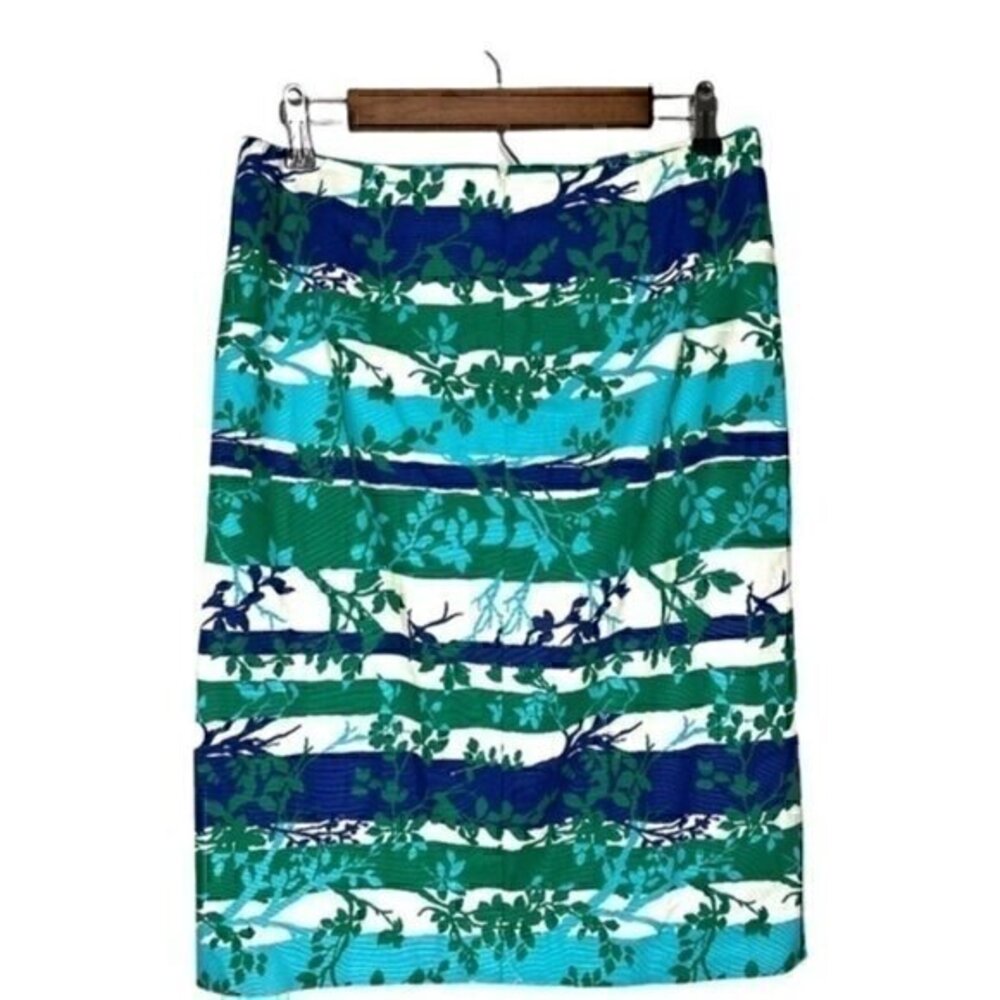 Talbots Slim Straight Skirt | Size 10 | Blue/Green Floral Branch Print